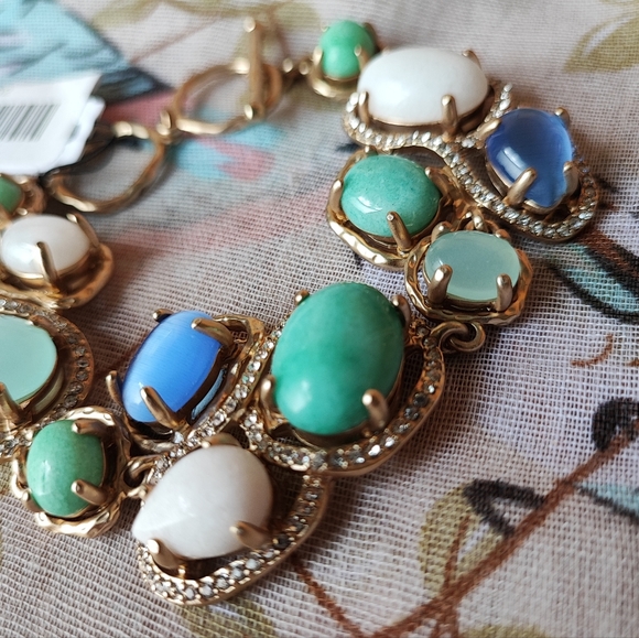 Badgley Mischka Ann Taylor Toggle Clasp Genuine Stones Bracelet Gold Tone Beachy - Picture 8 of 13